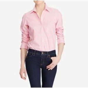 J Crew Haberdashery Top Medium Pink White Button Down Shirt Pinstriped